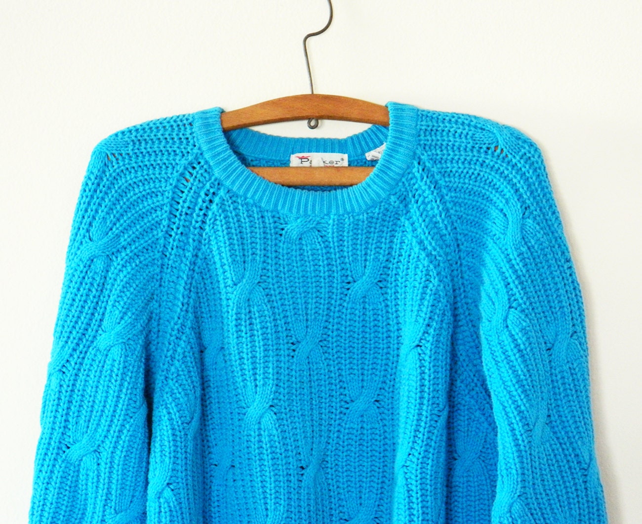 Bright Blue Chunky Knit Sweater / Unisex Vintage by thehappyforest