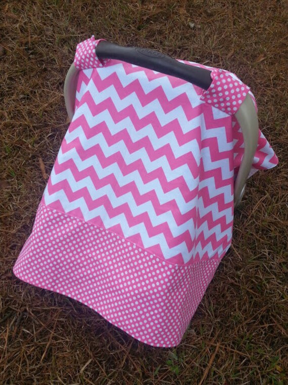 Car Seat Cover in Pink Chevron and Polka Dots // Car Seat Canopy // Car