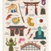 Japanese Sticker Sheet Assort: Japan Travel Cultural Icons Castle Sushi Sumo Wrestler