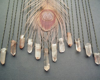 Rose Quartz Necklace - Raw Crystal Necklace - Healing Crystal Pendant - Rose Quartz Jewelry - Raw Rose Quartz Pendant- Long Crystal Necklace