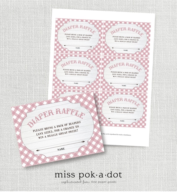 instant digital download Baby Q diaper raffle card pink baby