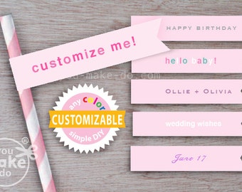 pink party, girl baby shower, pink baby shower, 1st birthday girl, pink straws, straw flags, paper straws, party printables, pink birthday