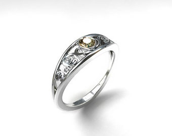 Champagne diamond filigree ring, engagement ring, white gold filigree ...