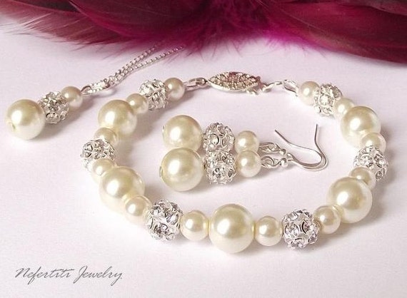 Bridal jewelry Set Pearl Wedding jewelry Pearl bridesmaid | Etsy