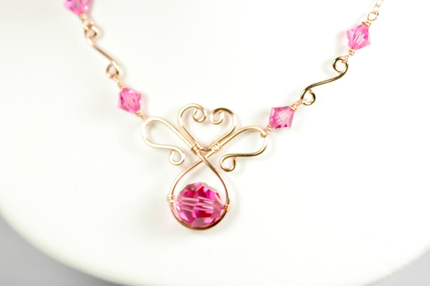 Rose Gold Pink Swarovski Crystal Necklace by JessicaLuuJewelry