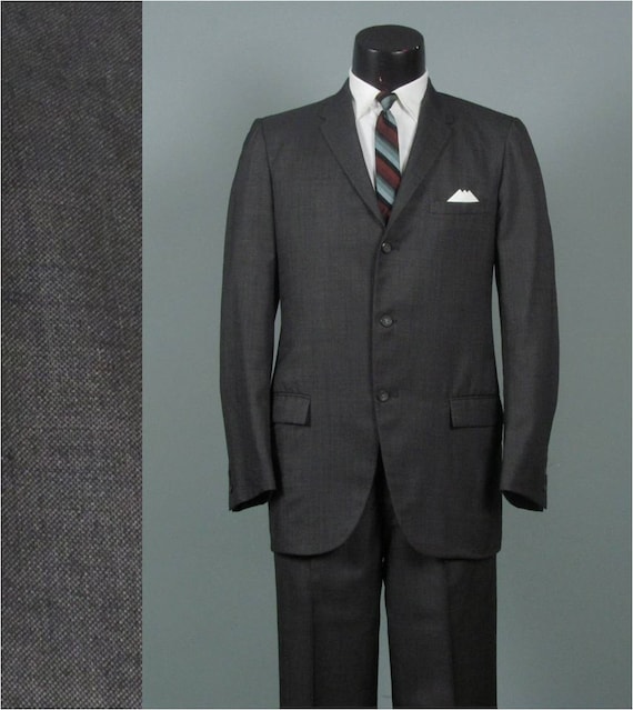 Vintage 1950s Classic Sharkskin Suit Charcoal Gray 3 Button