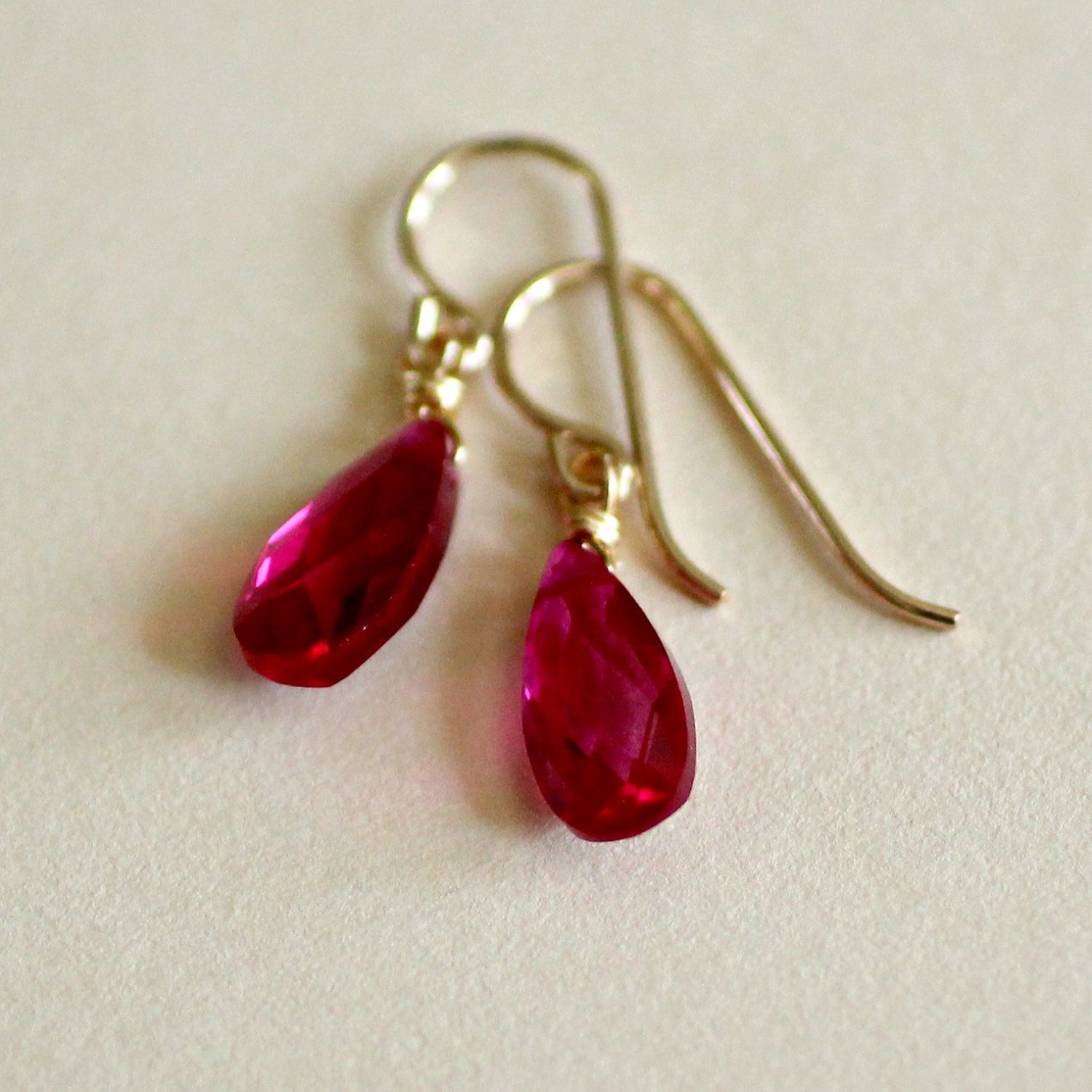 Ruby Teardrop Earrings-Red Drop Earrings-July Birthstone