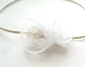Baby Flower Headband Toddler Child Skinny Elastic Headband Wedding Photo Prop White Organza Flower Headband Pearls and Lace Fairytale Flower