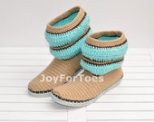 Crochet Women Boots Slippers for the Street Mint  Beige Stripe