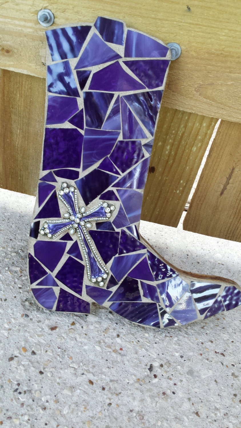 Purple Mosaic Boot Stained Glass Boot Mosaic Wall Hanging