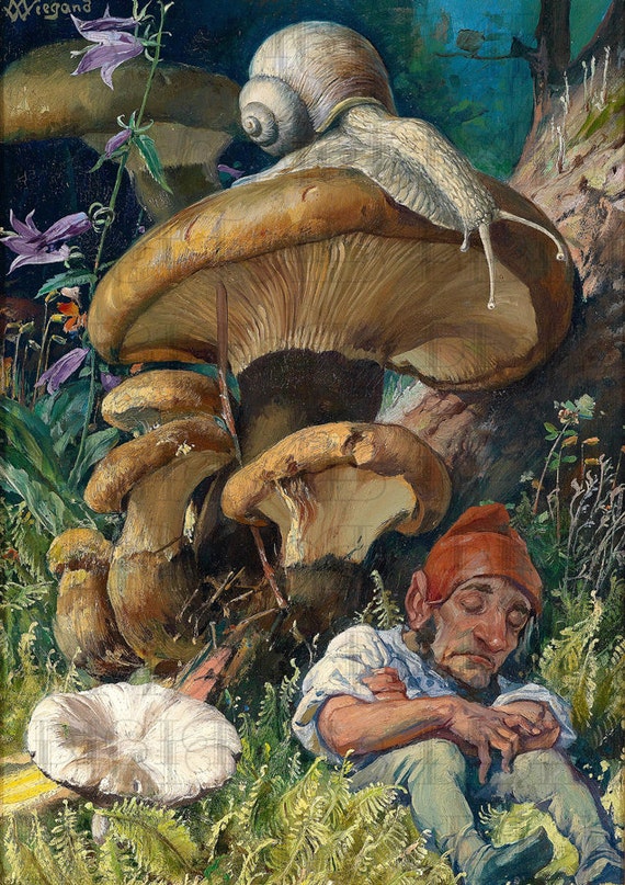 RARE Spectacular GNOME Sleeping Under Mushroom. Vintage