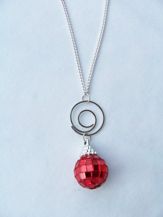 Mini mirror ball pendant necklace red disco ball necklace