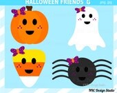 CIJ SALE - Halloween Clip Art - Cute Halloween Friends Clip Art (Girls) - Digital Halloween Clipart - Pumpkin, Ghost, Candy Corn, Spider Il_170x135