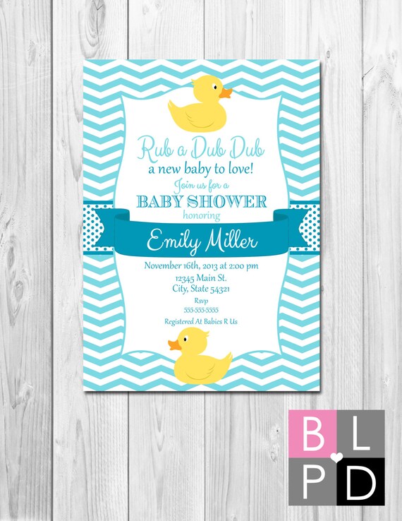 Rubber Duck Baby Shower Invitation - Chevron Stripes - Blue and Yellow - DIY - Printable Il_570xn