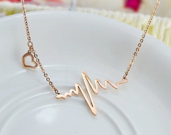 heart beat necklace in rose gold,heart beat necklace, love necklace ...