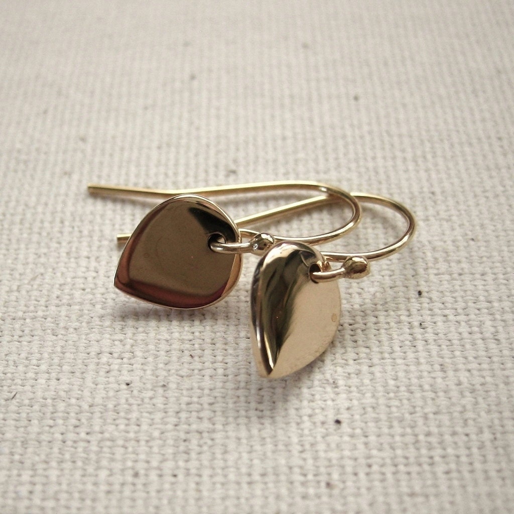 Tiny Bronze Lotus Petal Earrings Minimalist Dainty by Peytra