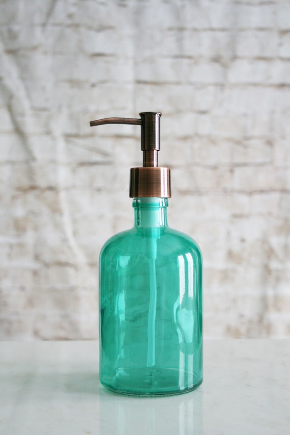 Recycled Glass Soap Dispenser Aqua Teal