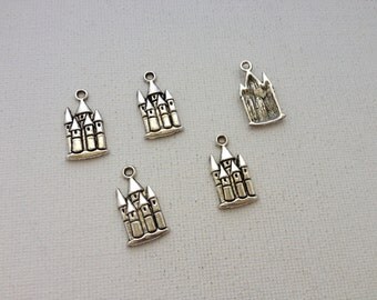 5 - Antique Silver Fairy Tale Princess Castle Charms 23x12mm