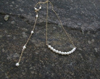 Pearl Backdrop Necklace 14K Gold Bridal Necklace, Pearl Back Drop Necklace Strand Pearl Necklace Bride Jewelry, Bridesmaid Necklace Backdrop