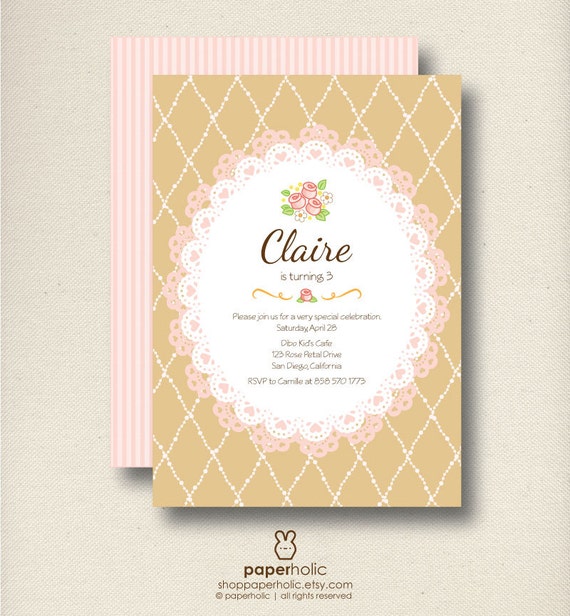 Doily Rose Tea Party - CUSTOM Party Invitation - PDF Printable by Paperholic Il_570xn