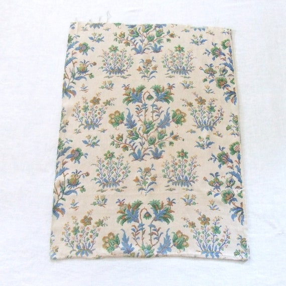 Linen Fabric Blue and Green Botanical Print by TextilesandThings