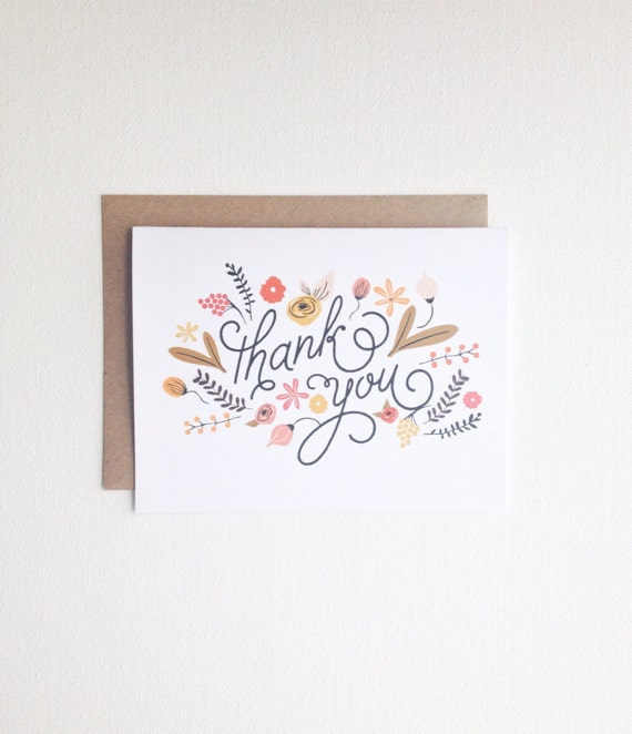 Thank You Card -  Greeting Card - All occasion card - Floral illustration card - Wedding Thank you - Birthday Party Thank You Card