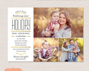 Holiday mini session template marketing board - Gold Stripes MC004 - INSTANT DOWNLOAD