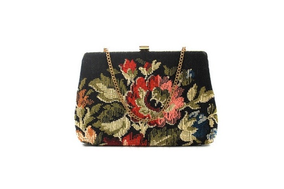 60s needlepoint handbag / vintage floral purse / convertible