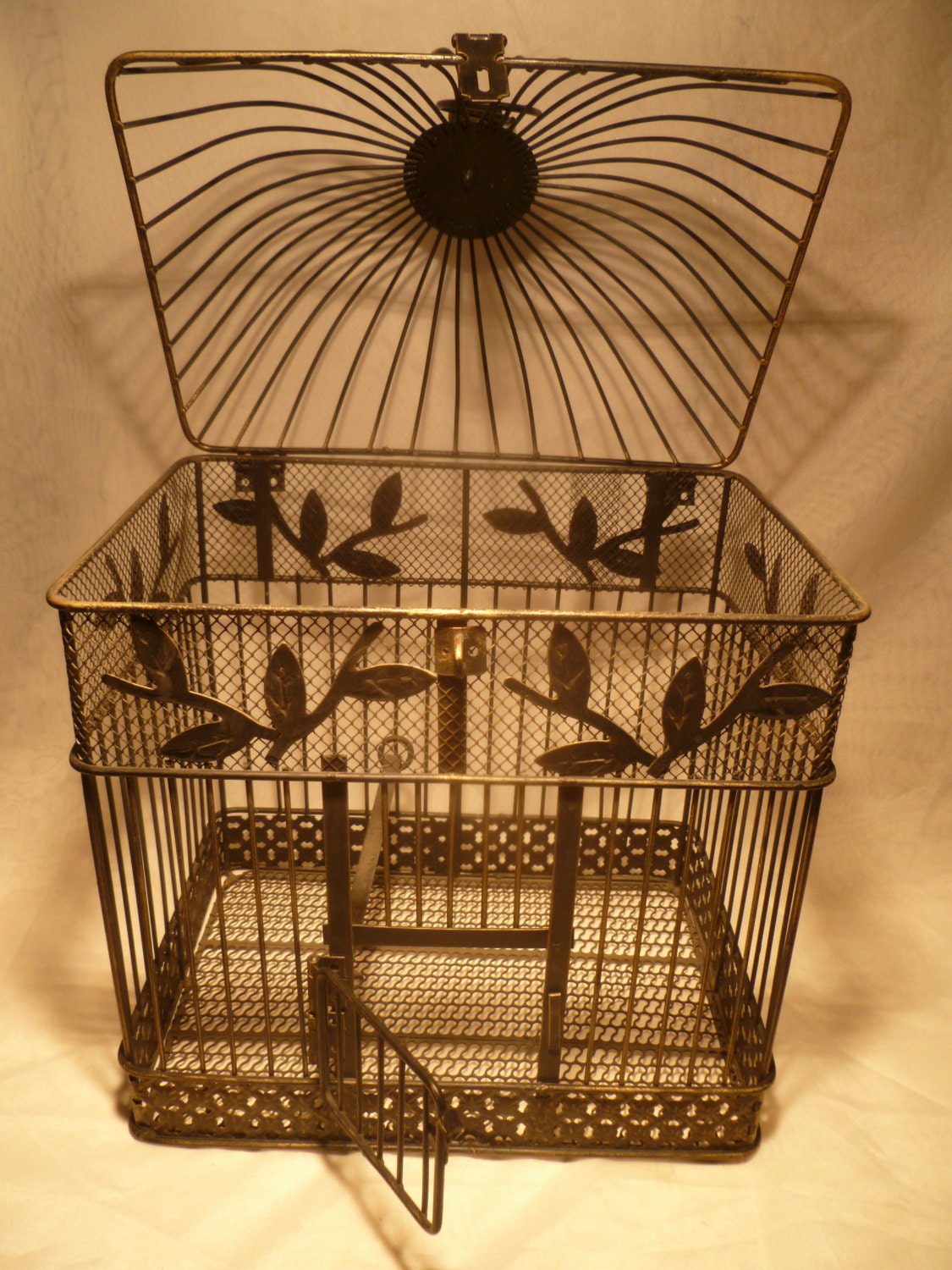 Vintage Birdcage Bird cage Metal Antique Gold Black Hinged