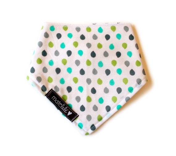 Baby bandana bib - Raindrops - Turquoise, green and grey - Baby gift - Gender neutral - Handmade in Canada