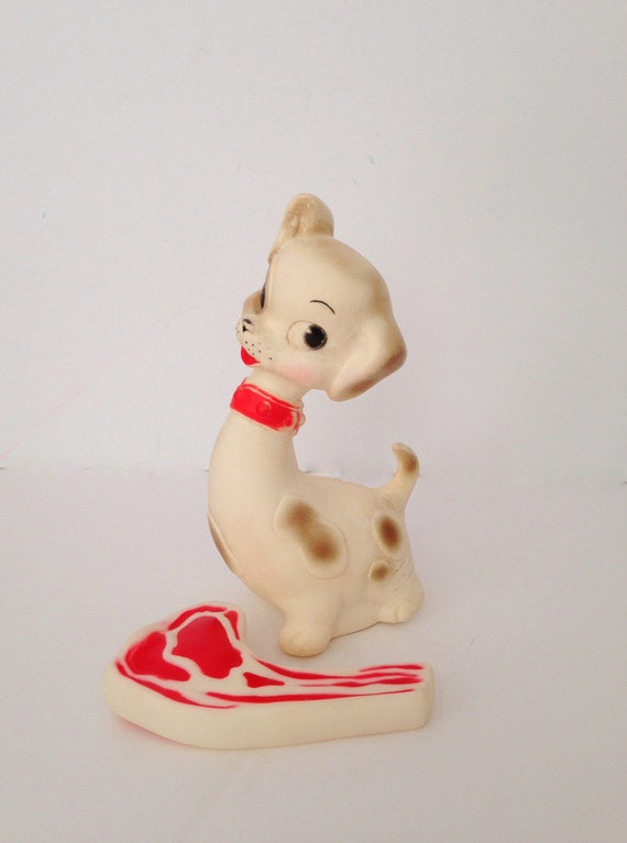Vintage Edward Mobley Rubber Squeak Toy Dog with Steak from