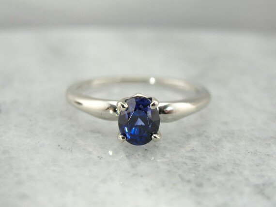 Royal Blue Ceylon Sapphire in Vintage White Gold Solitaire
