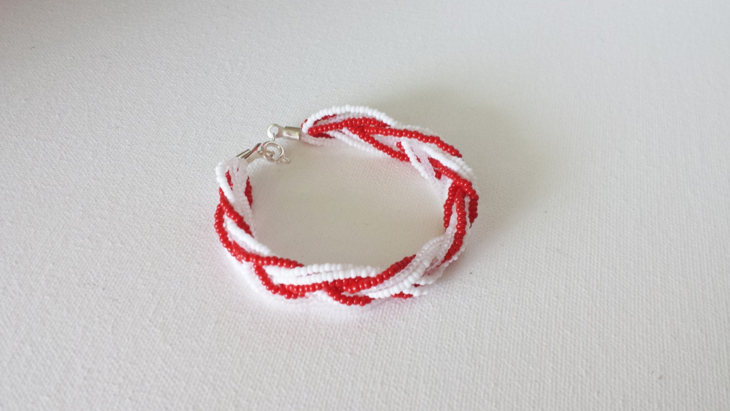 Candy cane bracelet red bracelet beaded bracelet braided