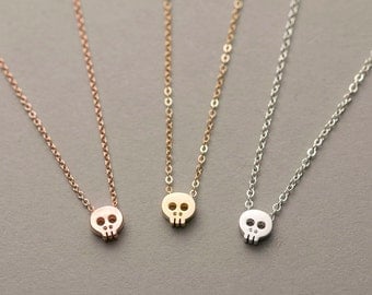 Tiny Skull Necklace / Dainty Layering Necklace / Delicate Charm 14k Gold Fill, Rose Gold Fill or Sterling Silver / Mini Skull Necklace LN323
