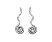 Long Hammered Silver Swirl Earrings in 925 Sterling Silver Pewter, Wedding Earrings, Metal Smith, Gift Under 50