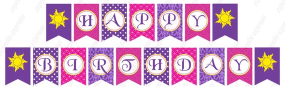 Tangled Banner Inspired PRINTABLE happy birthday party BANNER