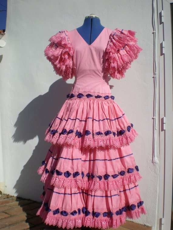 Vintage Spanish Flamenco Dress Frida Kahlo by LarniesFlamencoShop