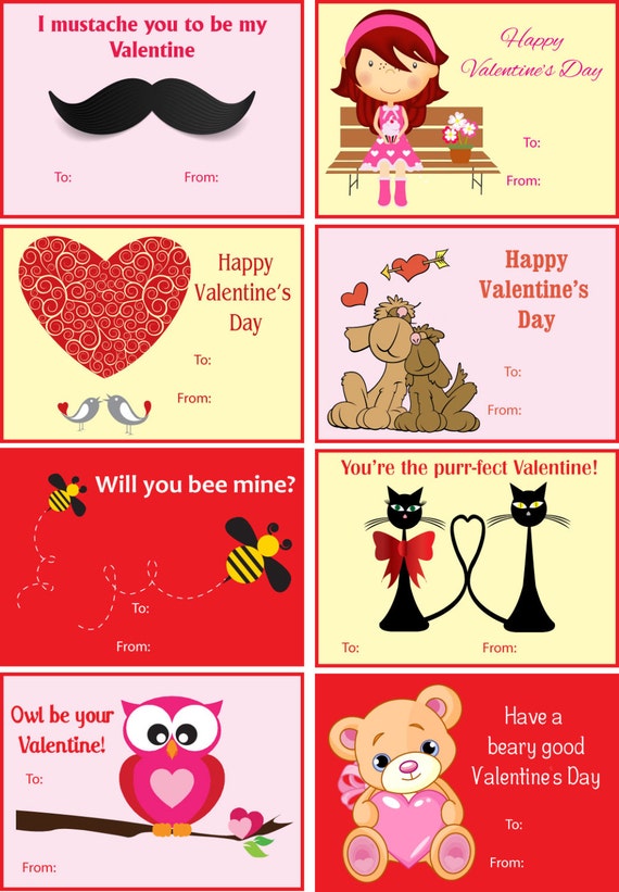 Items similar to Valentine's Day Cards - Assorted - Printable Valentine ...