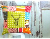 Deer Oh Deer Scatter Cushion - Stag Buck Print Throw Pillow - Red Green Orange Blue - Homewares Handmade by Old Vintage Bike