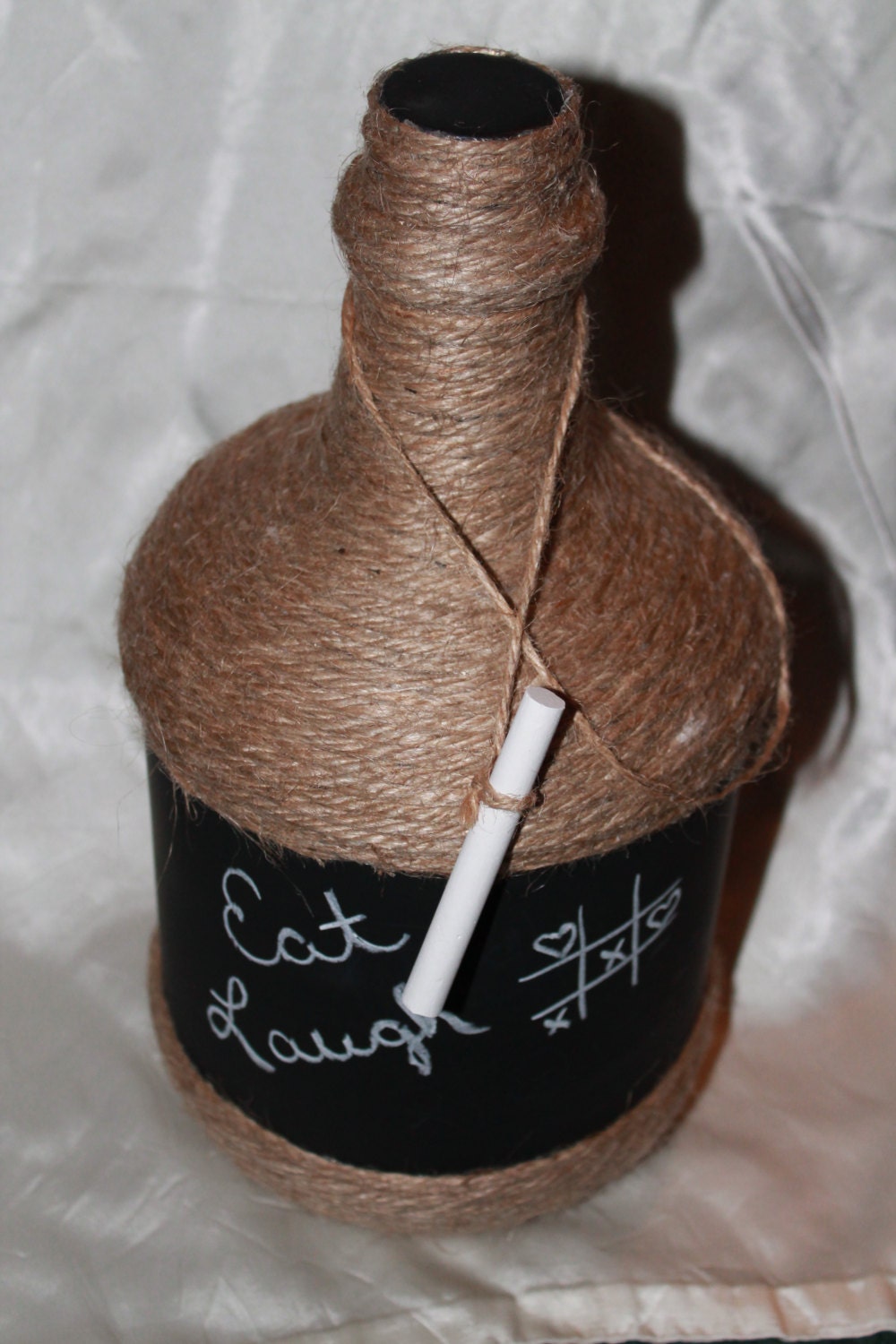 Chalkboard painted wine bottle. Decorative wine bottle. Twine