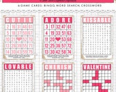 Digital Valentine ephemera / romantic bingo cards / crosswords / word searches / 5" by 7" and 3" by 4.2" / downloadable / printable Il_170x135