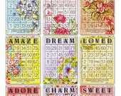 Digital Romantic Floral Bingo Cards/ nine printable downloadable bingo cards / vintage ephemera / 5" by 7" and 6" by 4.2" / Valentine's Day Il_170x135
