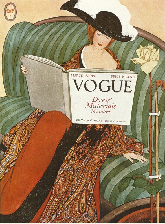 Vogue magazine cover 1912 Dress Material Fashion Illustration