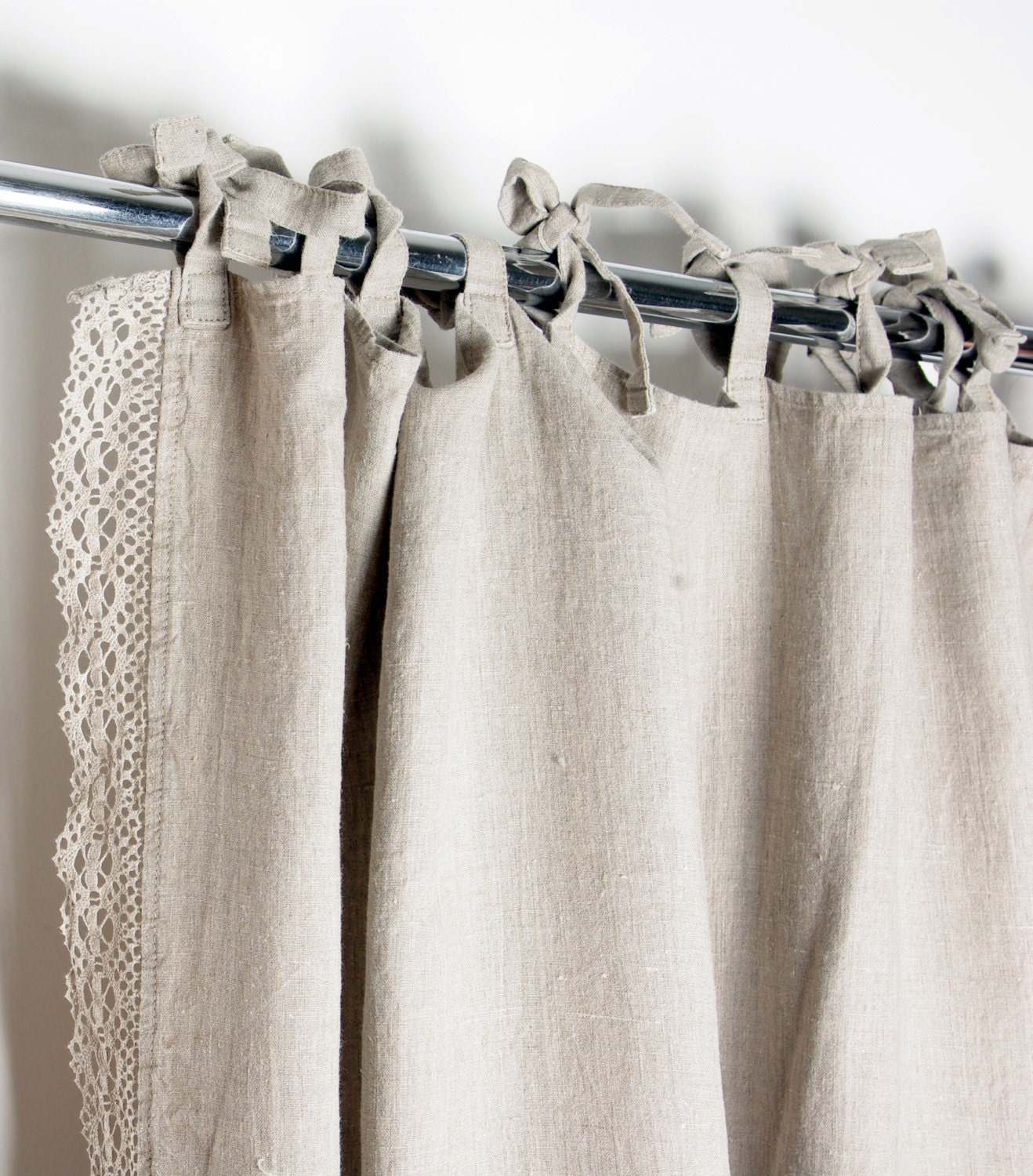 Lace Linen curtain Custom length Ties top Window curtains