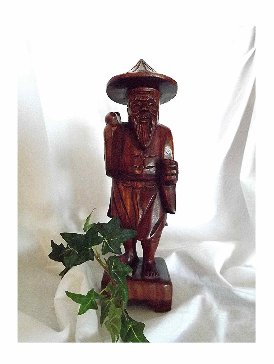 Vintage Statue Chinese Farmer Chinese Fisherman Hand Carved