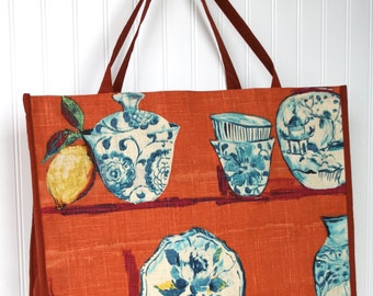 Tuscan Pottery Tote Bag - Teacup - Delft - Farmers Market Bag