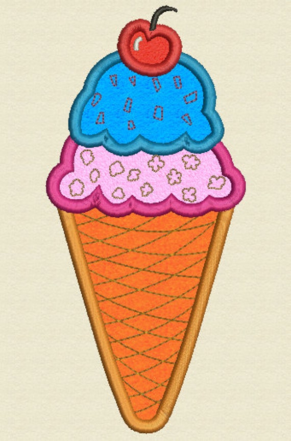 Ice Cream Applique Embroidery Design Instant Download