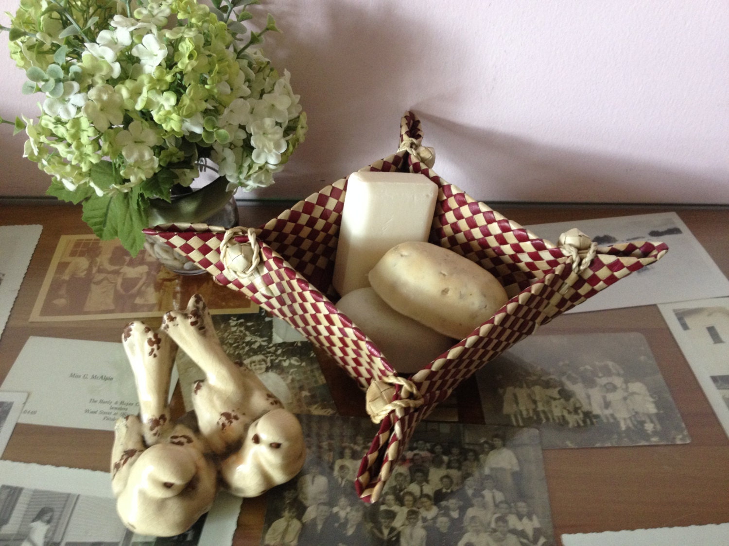 Unusual Shape Bohemian style Basket, square odd basket with buttons in