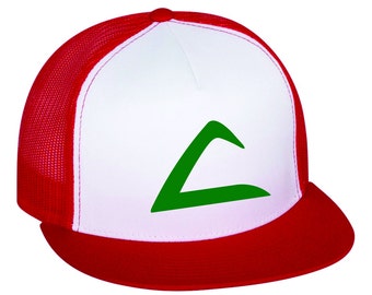 Flat Bill Ash Ketchum Pokemon Trainer Hat with swoosh - Snap Back