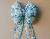 Blue Floral Bow, Mothers Day Bow, Spring Bow, Easter Wreath Bow, Easter Basket Bow, Blue Easter Bow, Door Mailbox Tree Topper Decoration Il_170x135